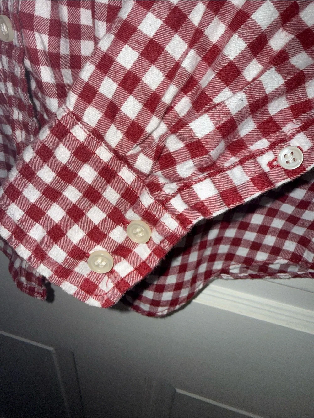 J. Crew Men's Burgundy and White Gingham Button-Down Shirt